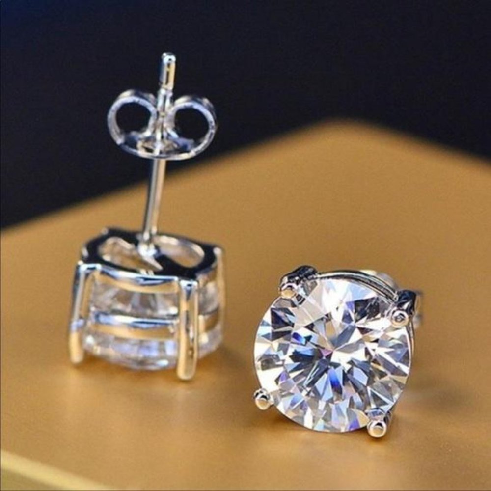 4 CT SOLITAIRE DIAMOND 925 SILVER STUD EARRINGS - Picture 6 of 6